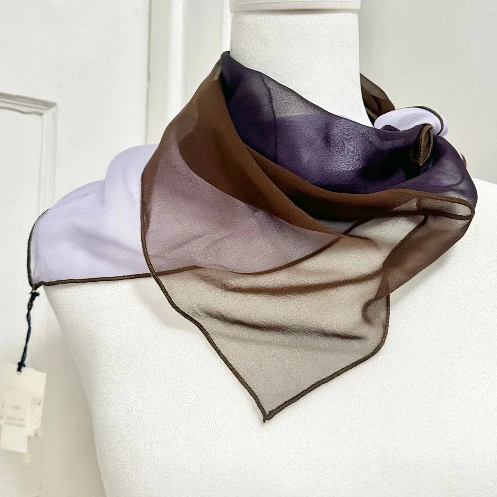 100% Silk Square Scarf 21 x 21  Lavender Brown Plum  Made in USA Vintage
